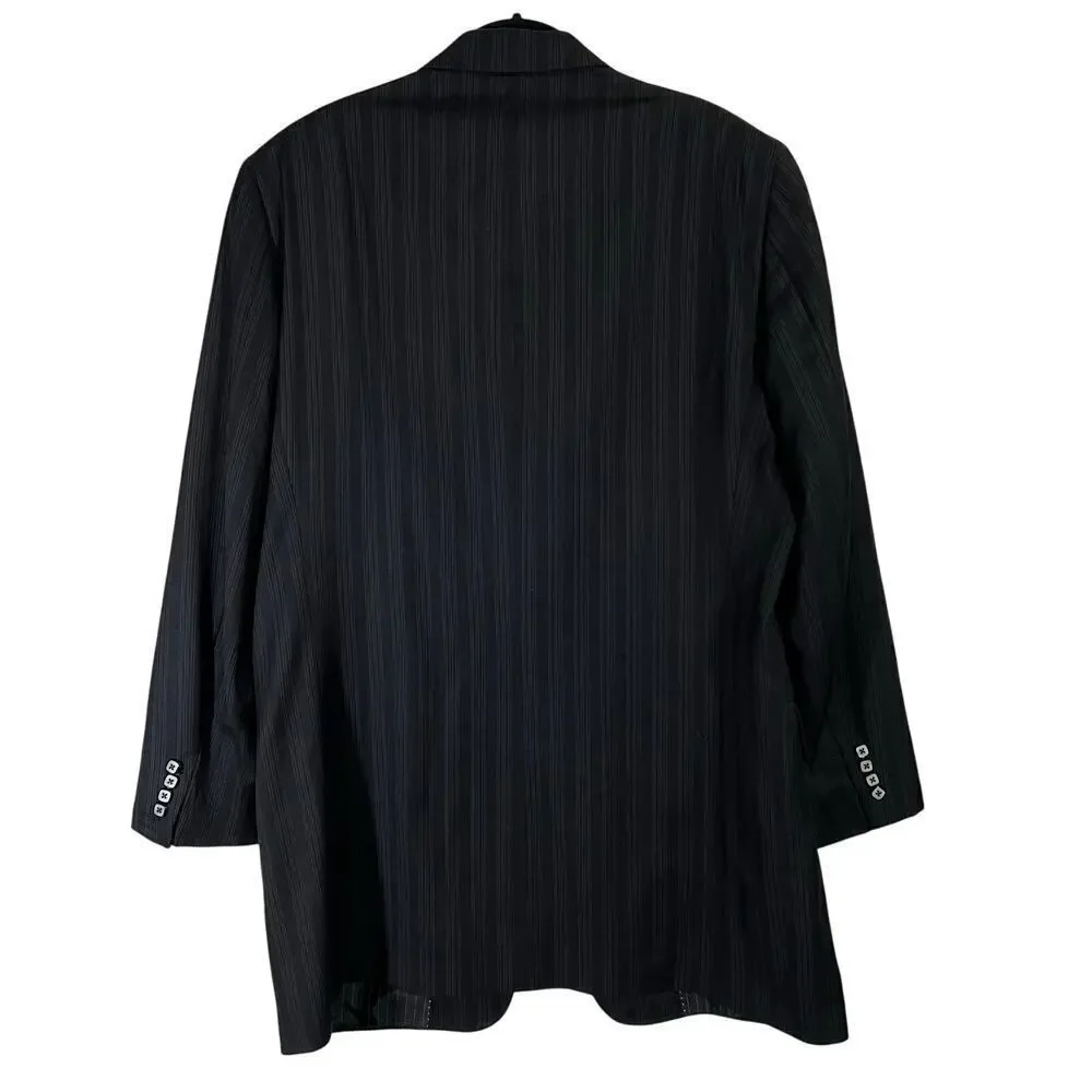 Tiglio Baroloz 100% Virgin Wool 150 Black Pin Striped Men’s Suit Jacket Long VTG